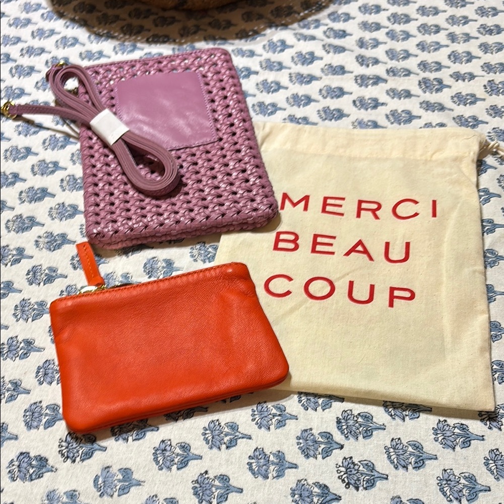 Clare V Purple Woven Clutch and Orange Pouch Set
